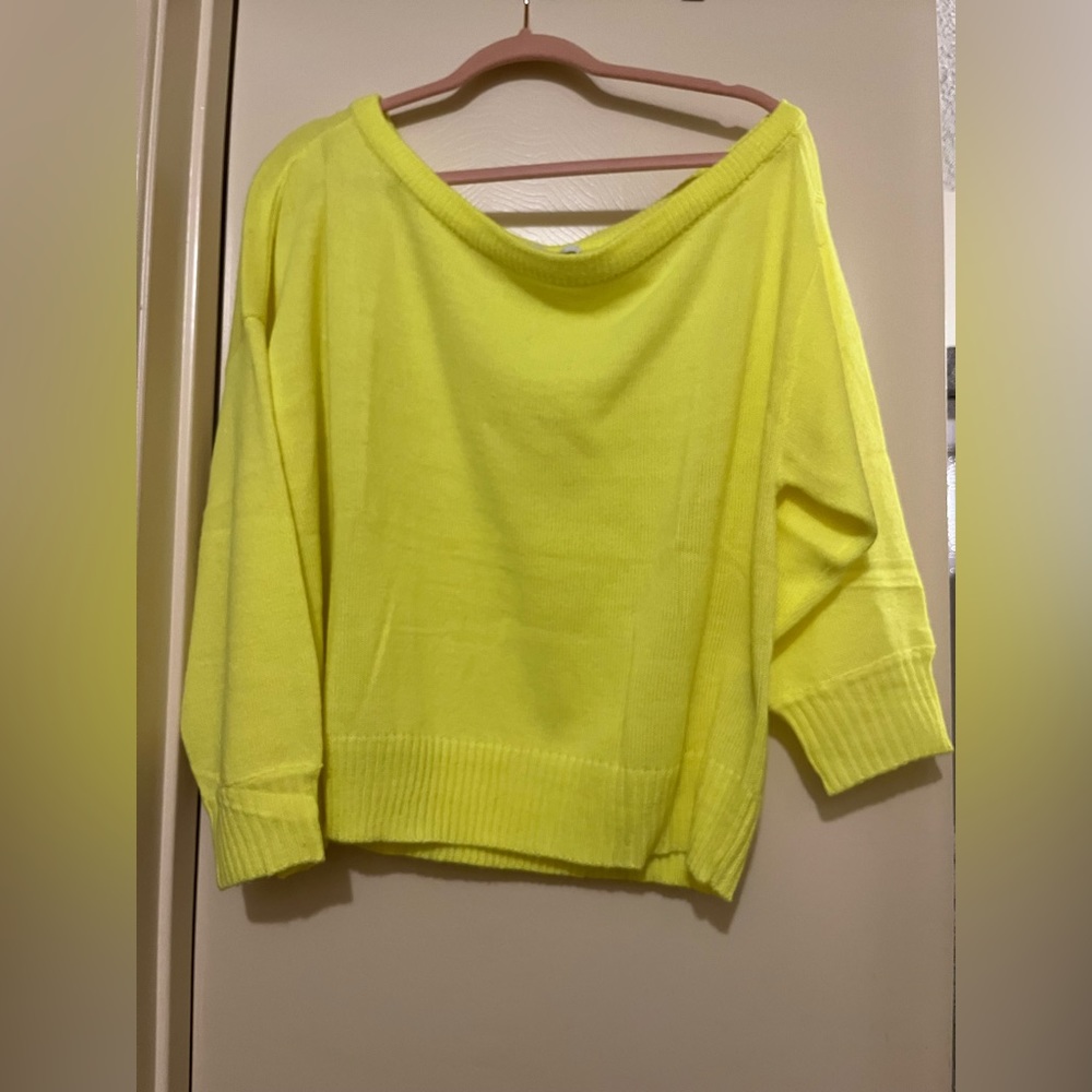 NWT Bar III off the shoulder neon yellow sweater